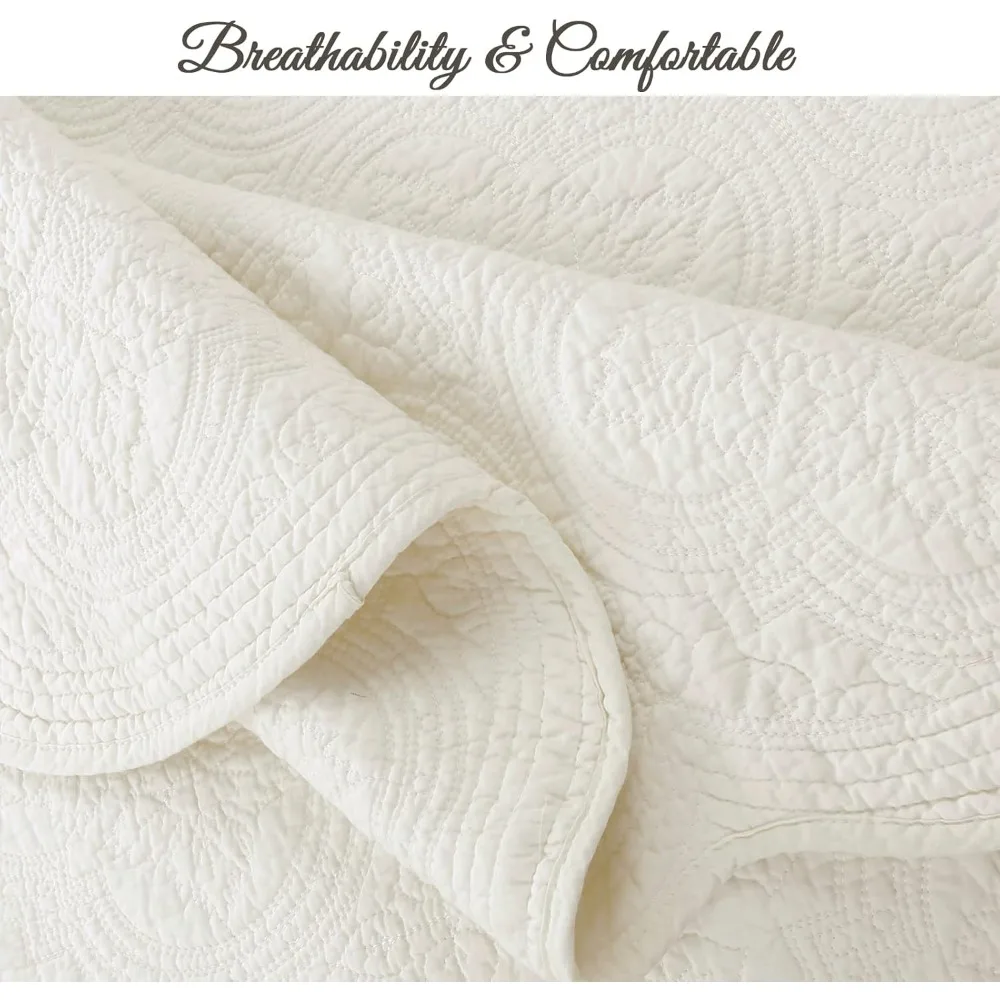 مجموعة لحاف منقوشة بميدالية قابلة للعكس من القطن بنسبة 100%، مفرش سرير خفيف الوزن باللون الأبيض الفاتح، مجموعة مفروشات منزلية مريحة #5