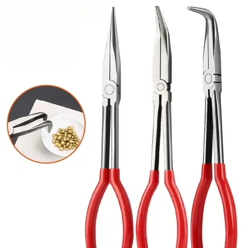 Degree Long Handled Crucible Pliers, Curved Needle Nose Pliers, Right Angle Curved Pliers for Jewelry Making