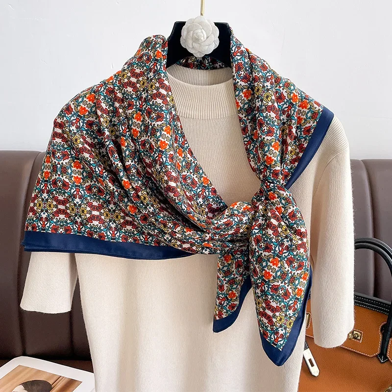 

Brand Twill Silk Scarf Women Luxury Shawl Wrap 90cm Square Headband Print Neck Tie Female Hijab Satin Echarpe 2025 Bandana
