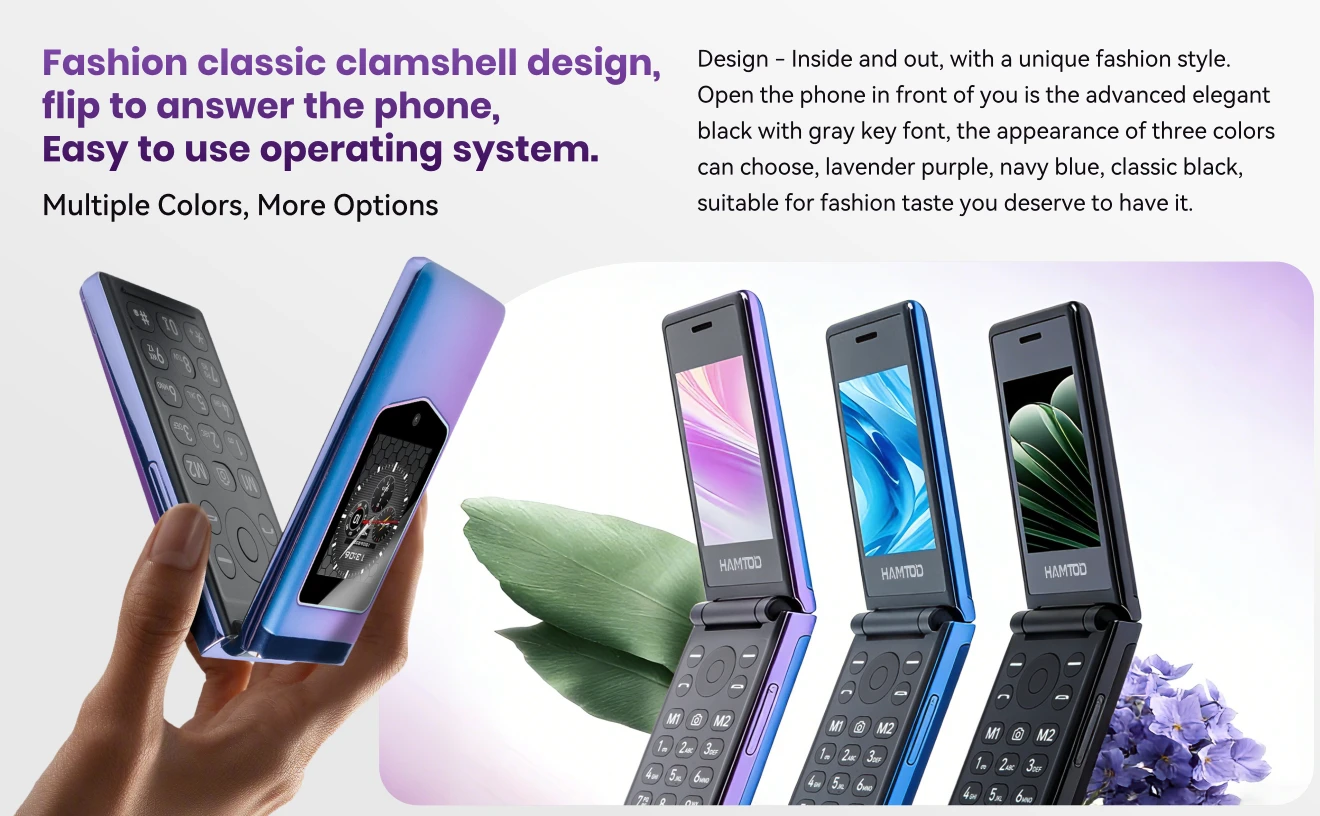 HAMTOD T8 Flip Phone 2.8 inch Inner Screen 128MB ROM+ 48MB RAM
