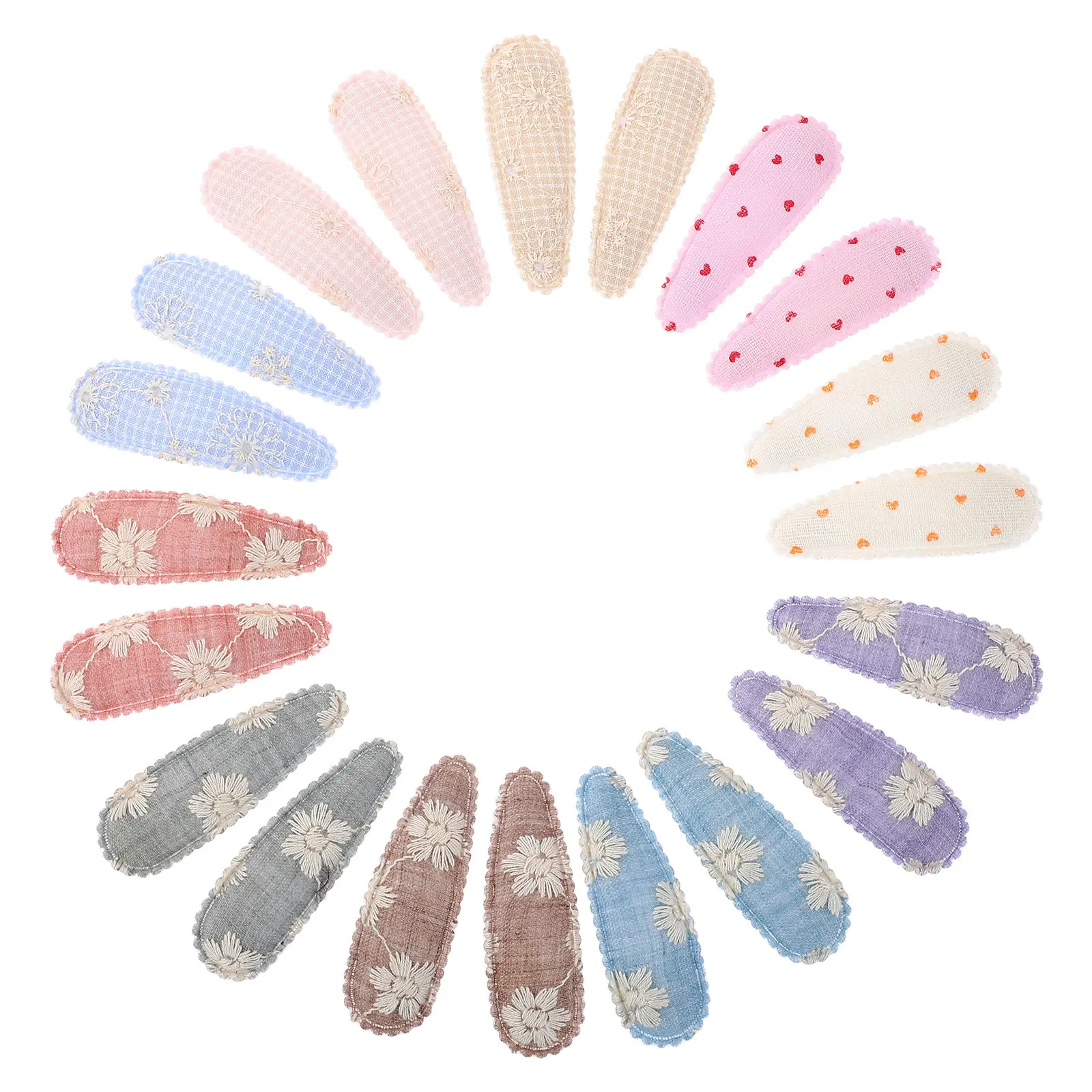 

20Pcs Children's Fabric Hair Clips Embroidered Cute Hairpin Accessories for Toddlers Baby Girl Styling