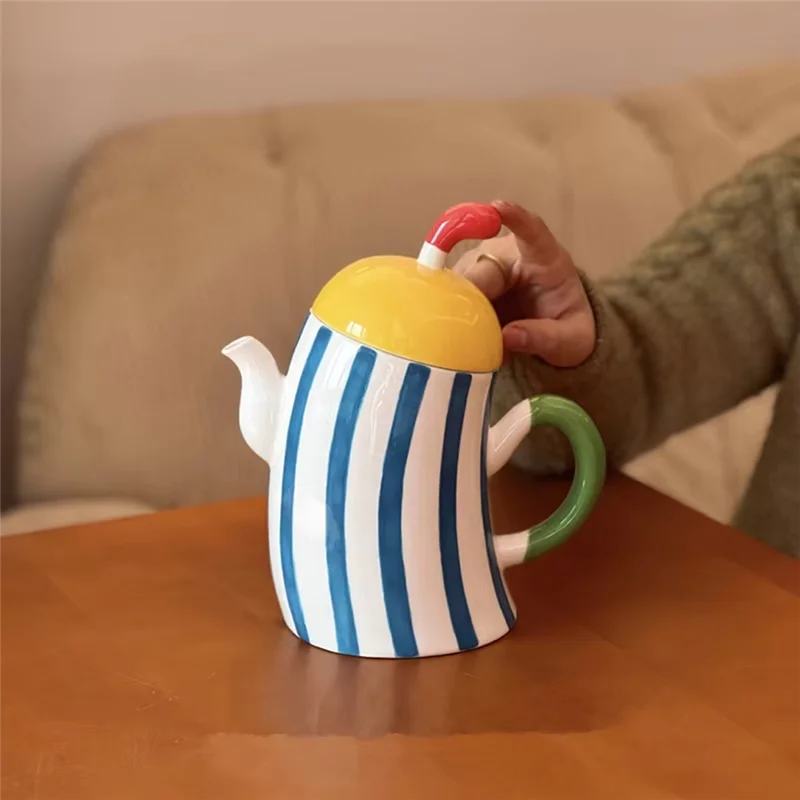 

AB11-Akimbo Handle Beautiful Porcelain Pot Teapot With Tea Infuser Hole Cartoon Painting