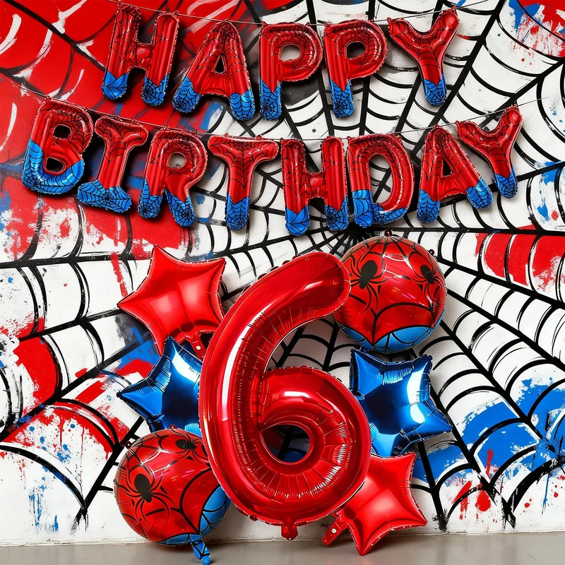 1 Set Spinnennetz-Themen-Party-Deko Folienballon-Set Geburtstagsbanner Ballon-Kit für Partydekoration
