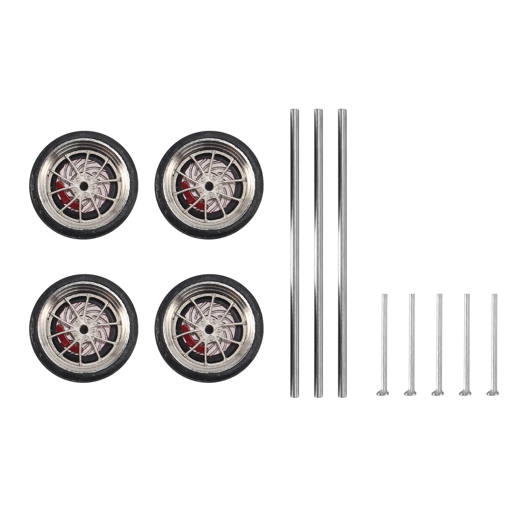 4Pcs 1/64 Modified Wheels Rubber Tires with Brake Disc Axles and End Cap Upgrade Parts for RC Model Car A3