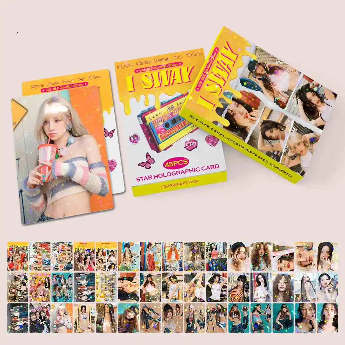 45Pcs/Set Kpop Groups (G)-IDLE BUS Boxed Card Star Laser Card High Quality Double Sides Peinting LOMO Cards SB19 Fans Collection