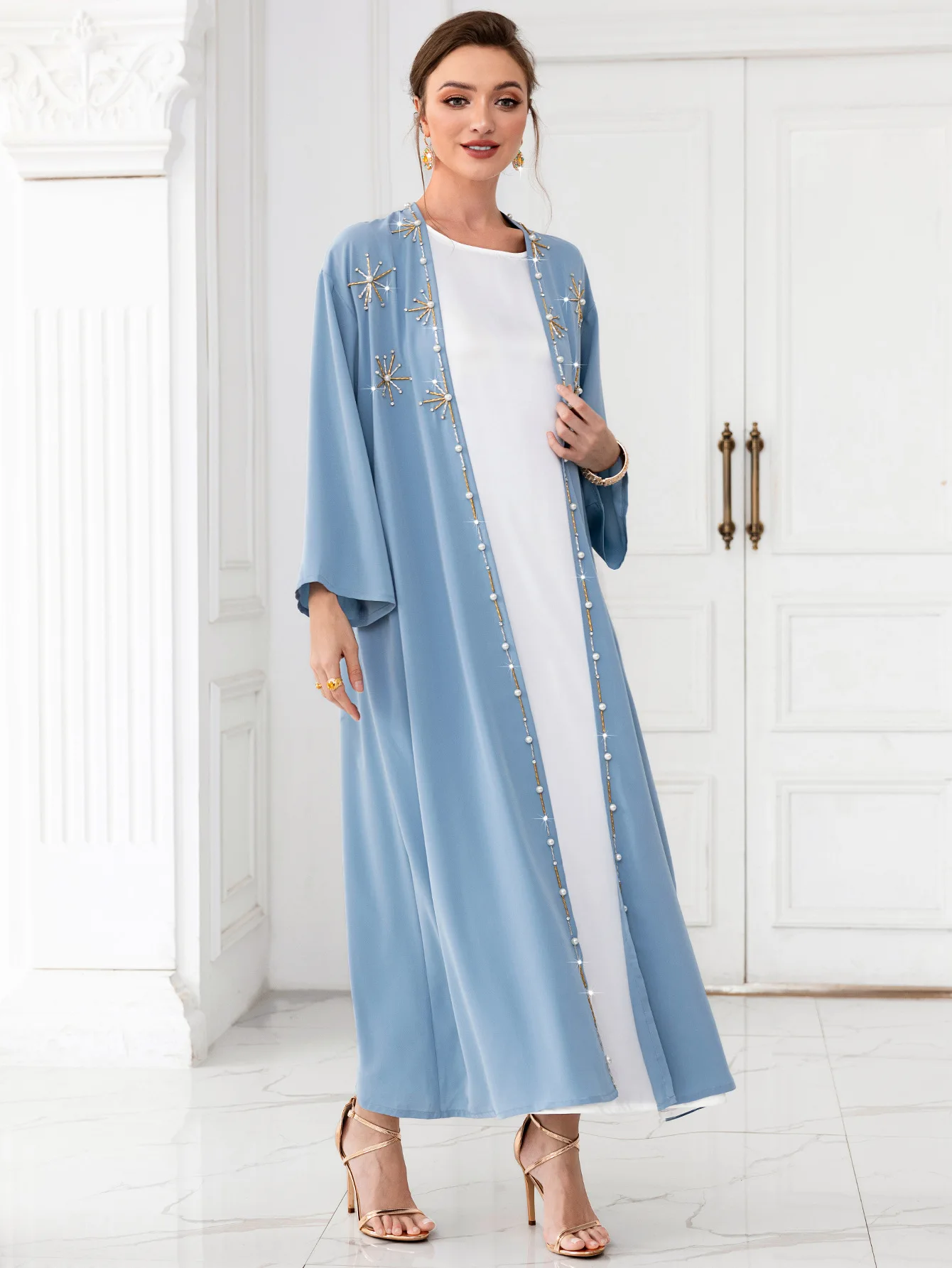 Ramadan Muslim Women Long Abaya Open Kimono Cardigan Middle East Islamic Maxi Robe Caftan Luxury Rhinestone Arabic Turkey Dubai