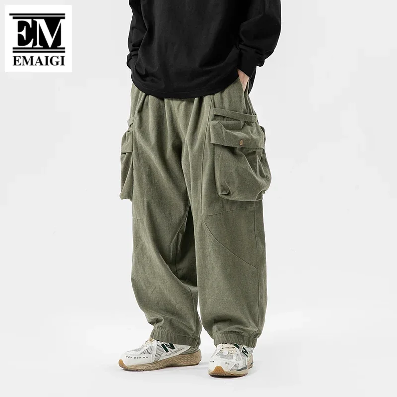 Men  Japanese Streetwear Amikaki Fashion Vintage Loose Casual Wide Leg Cargo Track Pants Cityboy Baggy Trousers Harem Pant