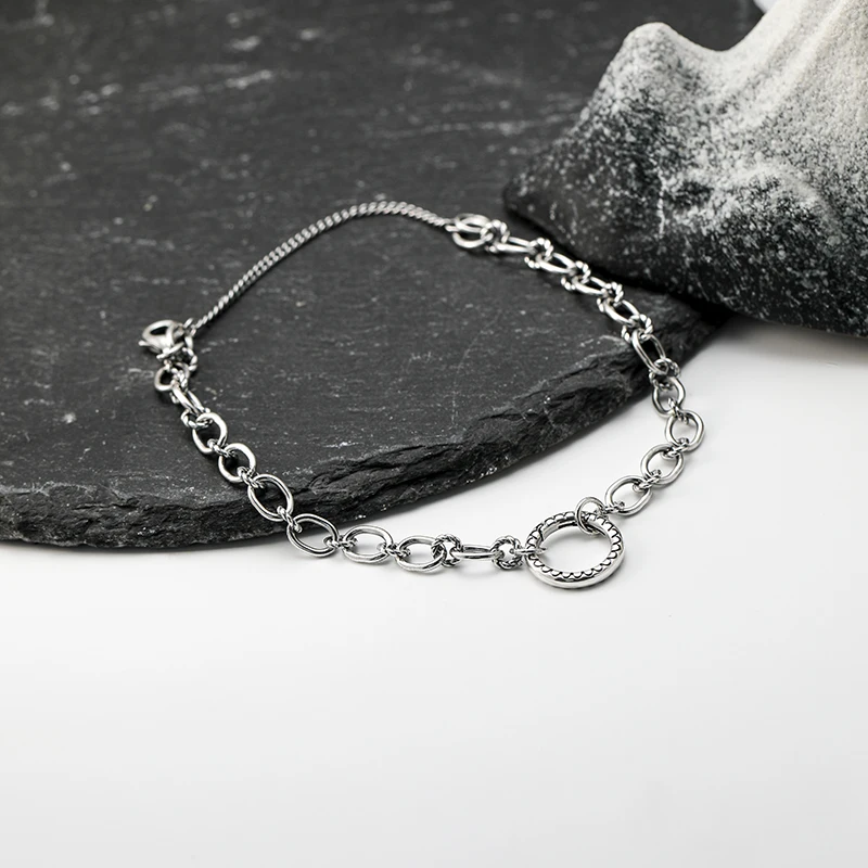 

SL007 genuine 925 sterling silver decorative round replaceable pendant bracelet