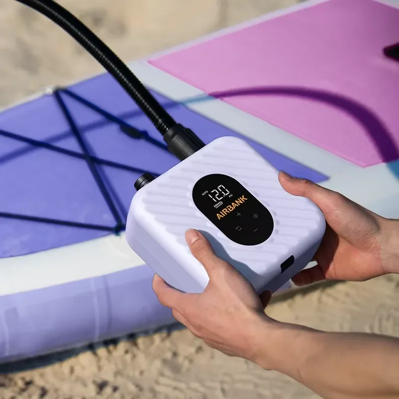 Electric Paddle Board Pump Portable 20PSI Rechargeable SUP Pump with Auto-Off Fast Dual-Stage Inflation & Deflation 7 Nozzles