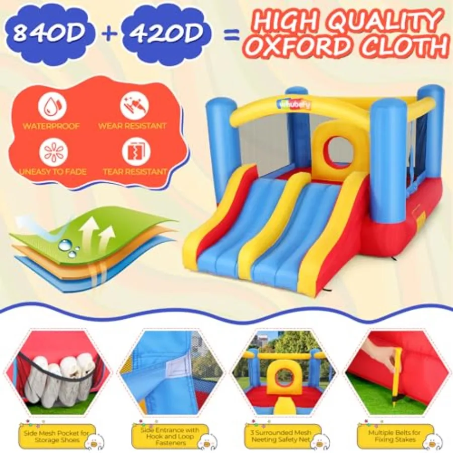 Bounce House, Inflatable Bounce House for Kids 3-12, Indoor/Outdoor Double Slide Obstacle Bouncer with Blower, 12 x 9FT