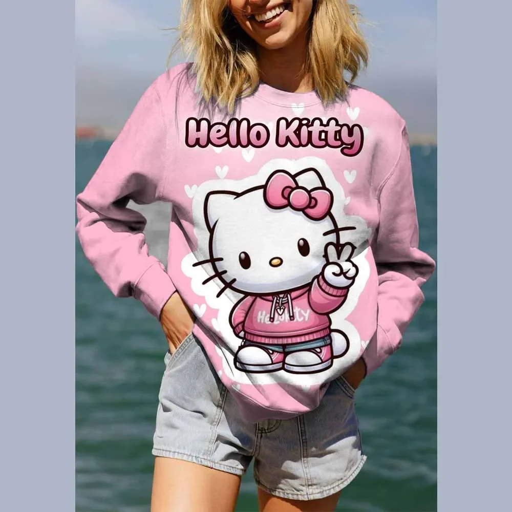 في الهواء الطلق الخريف الشتاء مريحة السترة عارضة أزياء مريحة مرحبا كيتي طباعة المرأة السترة قمم