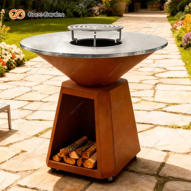 Modern Powder Coated Outdoor Corten Steel Charcoal BBQ Grill