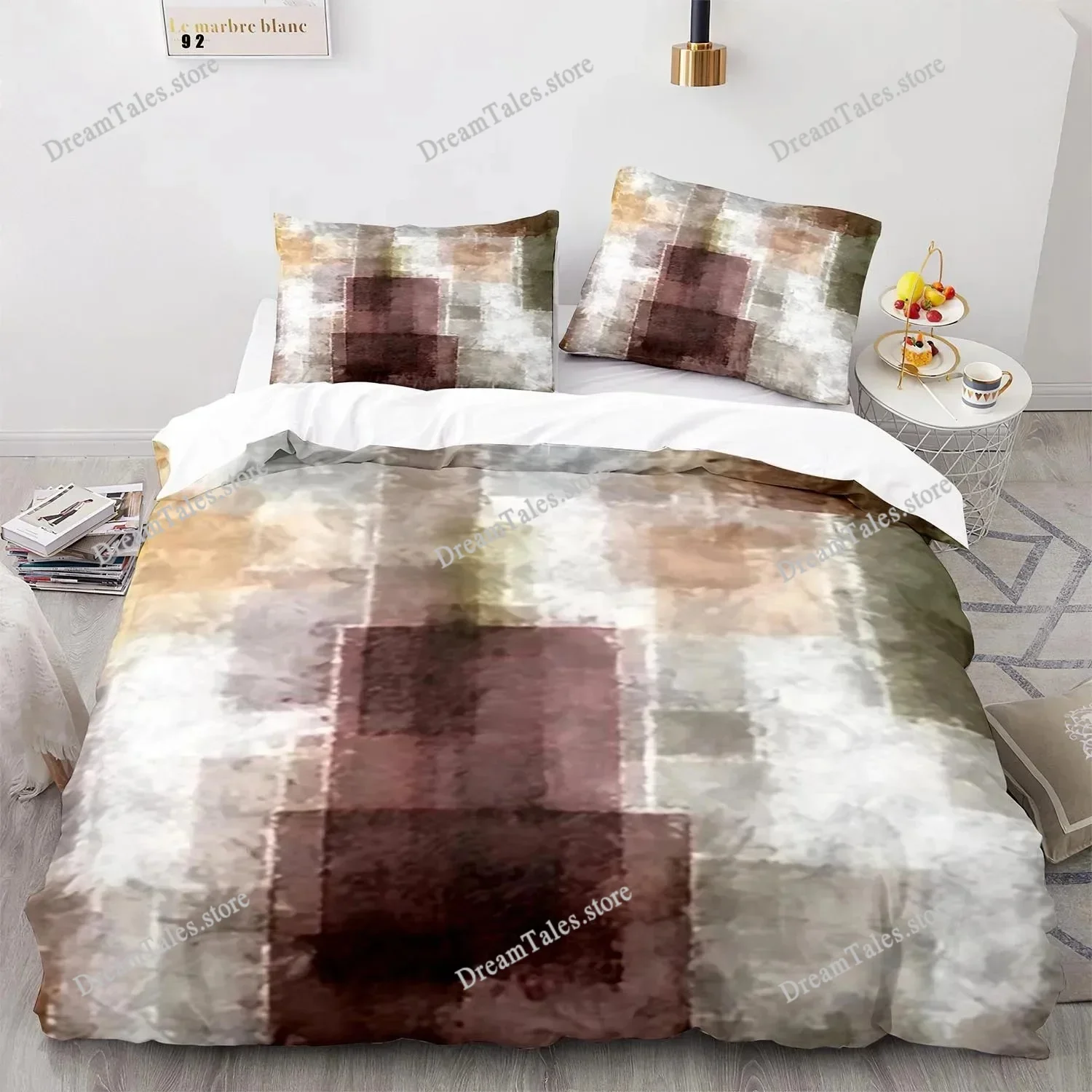 

Duvet Cover Set Stripe Polyester Green Blue Black Striped Plaid Patch Print Quilt Cover King Size Soft Twin Bedding Set for Teen