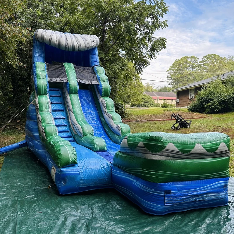 Green Stripes High Quality Water Slide Inflatable Slide With Pool Material Waterproof And Wear-resistant Free Blower Included