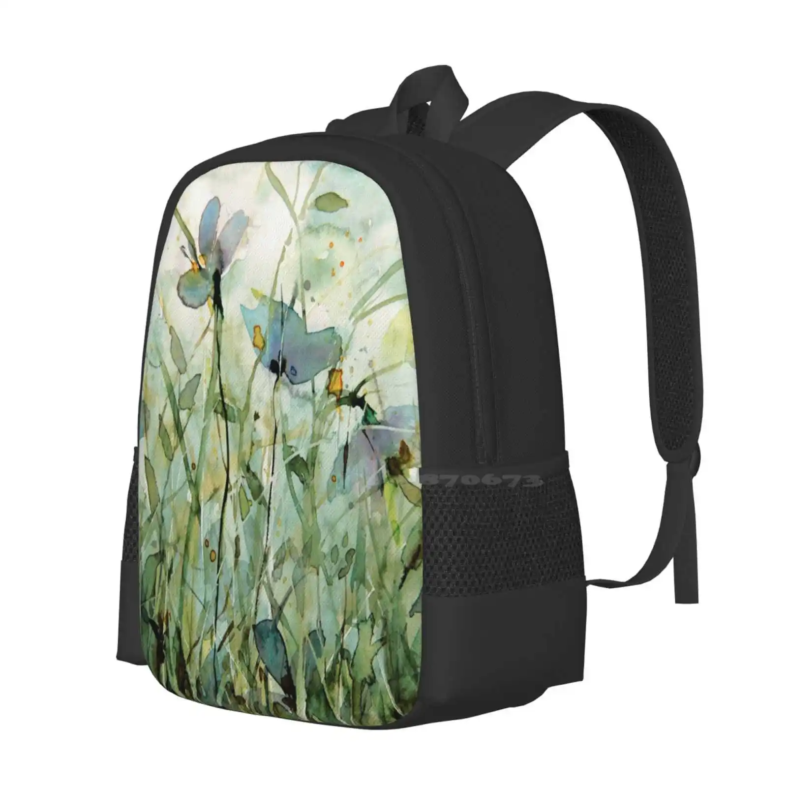 Wild Floral Hot Sale Schoolbag Backpack Fashion Bags Wild Flowers Summer Spring Nature Watercolor