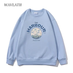 WAVLATII New Women Blue Oversized Sweatshirts Female White Soft Casual Hoodies Lady Khaki Korean Style Print Tops WH2228