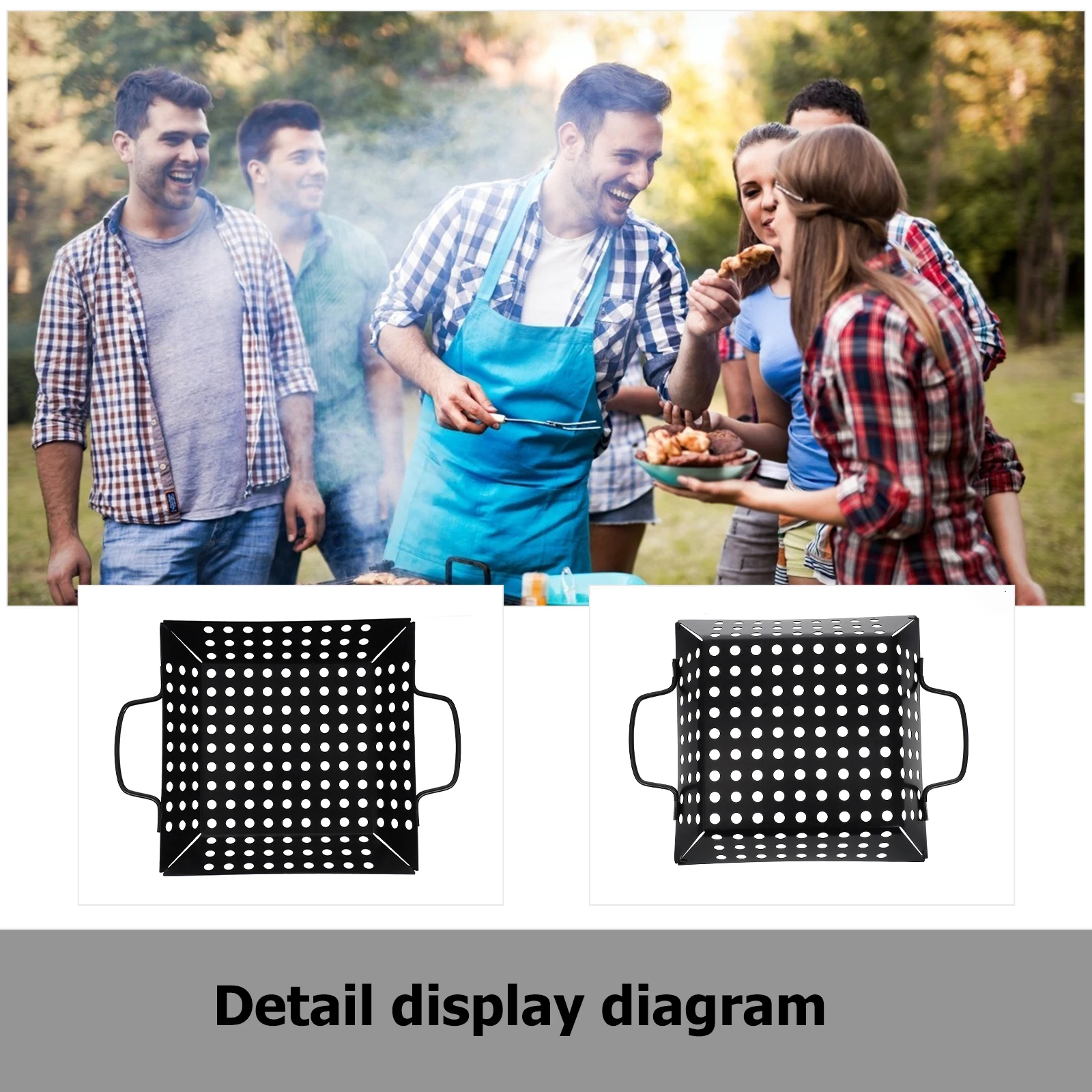 

Square BBQ Grill Pan Non Stick Holes Plate Grilled Meat Steaks Large Capacity Barbecue Tools Outdoor Accessories Heat