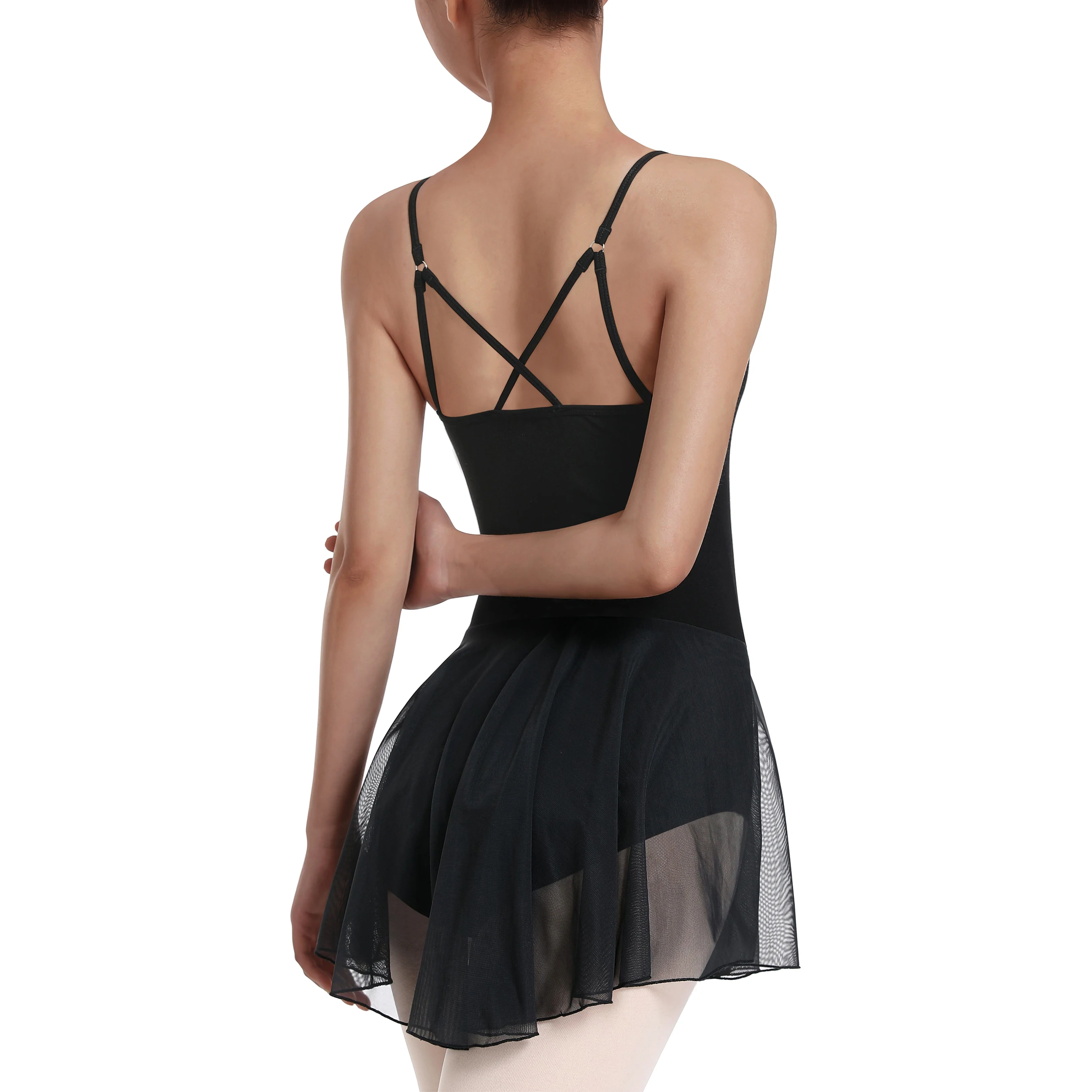 Women\'s Camisole Dance Leotard With Skirt Adult Mesh Ballet Dress