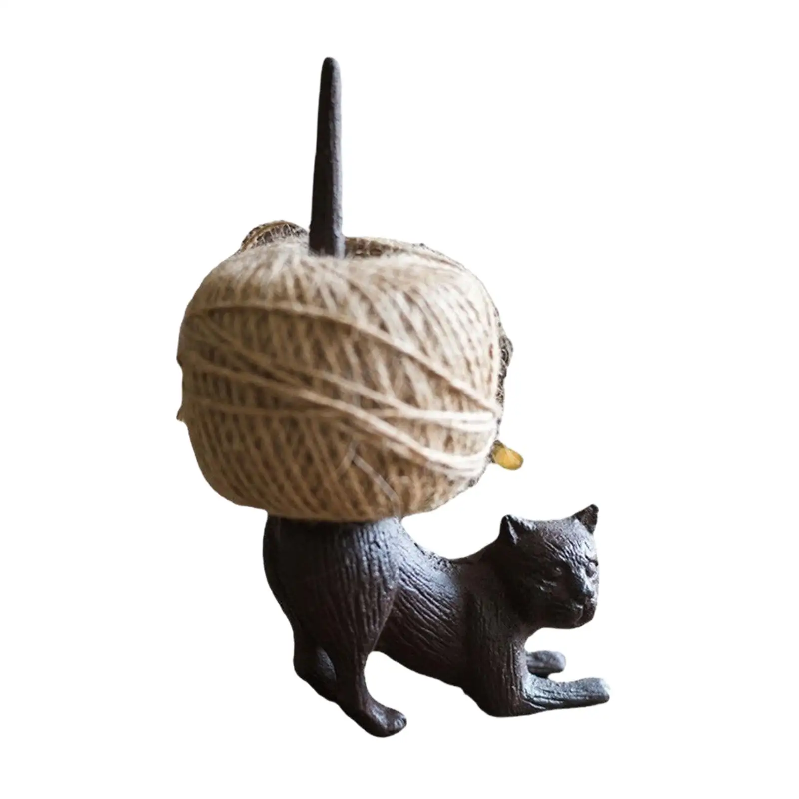 Cast Iron Cat Figurine Jute Twine Holder for Grocery DIY Corner Multifunctional Sturdy Paper Towels Holder Desktop Ornament