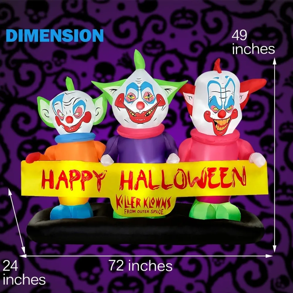 Halloween 6-Foot Inflatable Three Clowns Decoration for Outdoor and Indoor Use