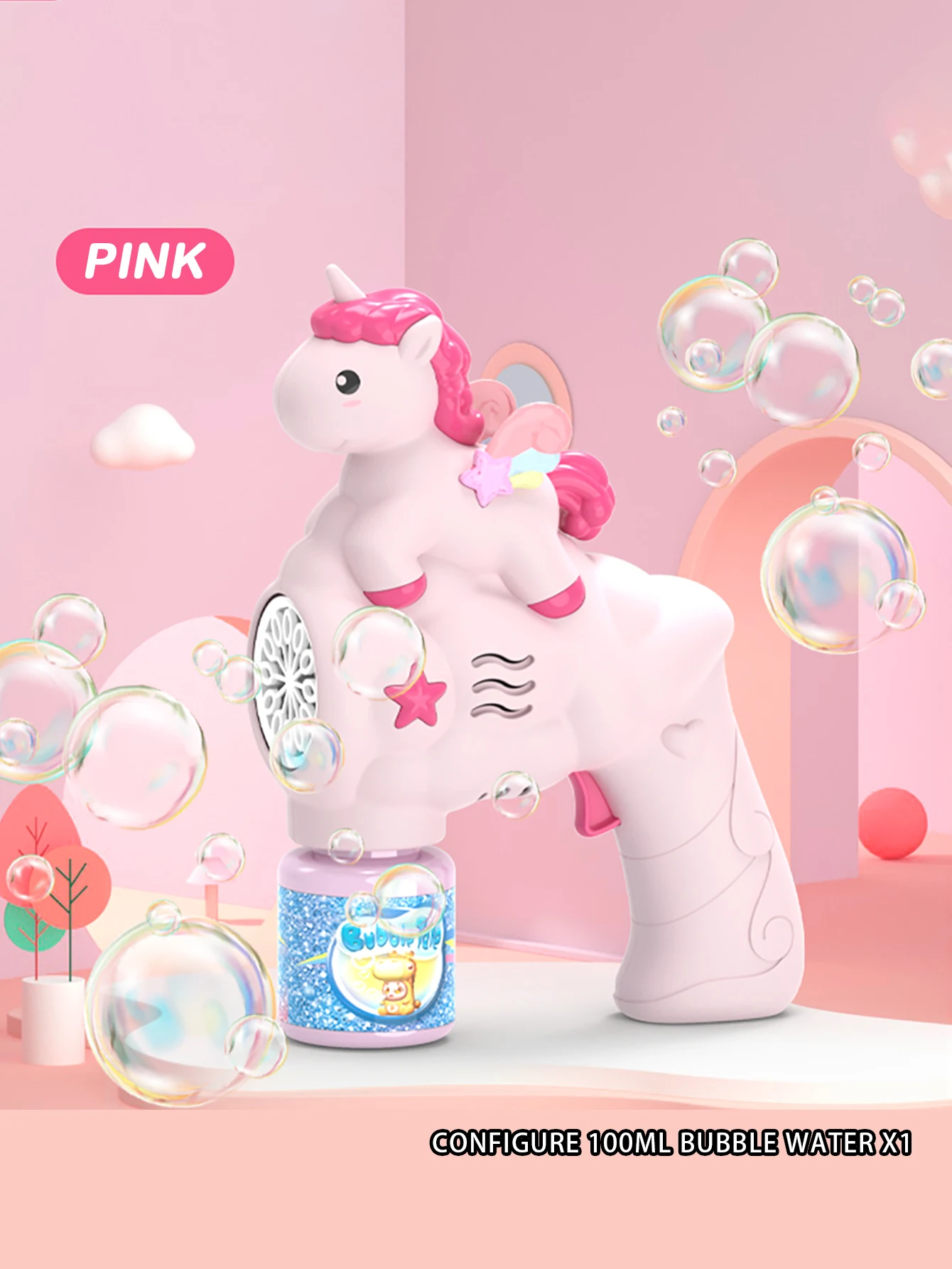 ユニコーンバブルマシン、レインボーポニー型バブルマシン、子供用屋外遊びおもちゃ、パーティーと結婚式