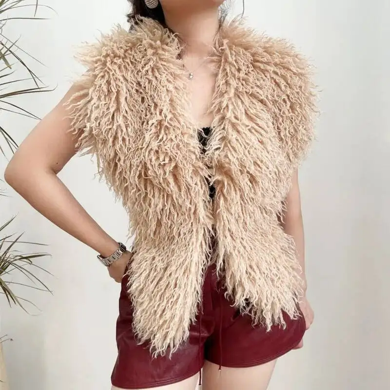 Fluffy Furry Faux Fur Vests Women Sexy Backless Bandage Halter Crop Vests Winter Warm Sleeveless Waistcoat Outerwear Coat