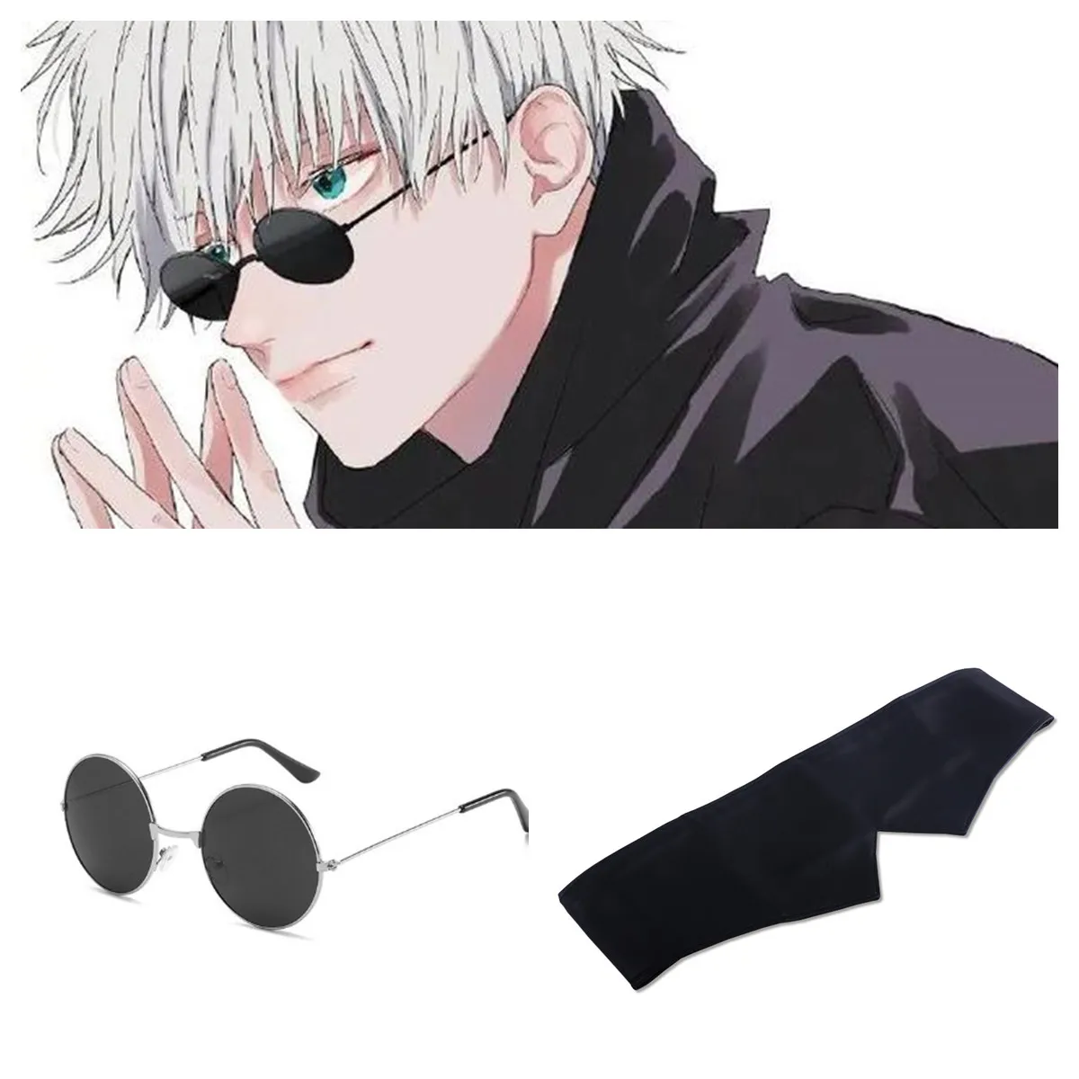 

ACE Anime Jujutsu Kaisen Gojo Satoru Cosplay Props Black Glasses Steampunk Round Frame Eyewear Sunglasses Accessories Men Women