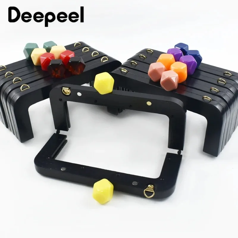 1-5Pcs 20cm Black Wooden Bag Handle Purse Frame Women Handbag Woven-Bag Wallet Clip Clamp Closure Brackets DIY Bags Accessories