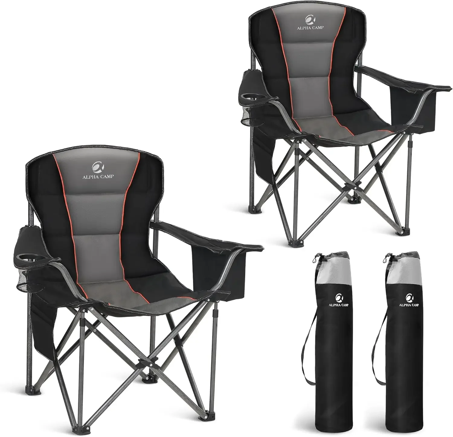 Folding Camping Chair Oversized Heavy Duty Padded Outdoor Chair with Cup Holder Storage and Cooler Bag, 450 LBS Weight Capacity,