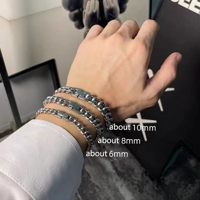 316L Stainless Steel Bracelet for Men Women Hip Hop Cuban Chains Male Metal Hand Chains Steel Wristband Jewelry 17/19/21 CM