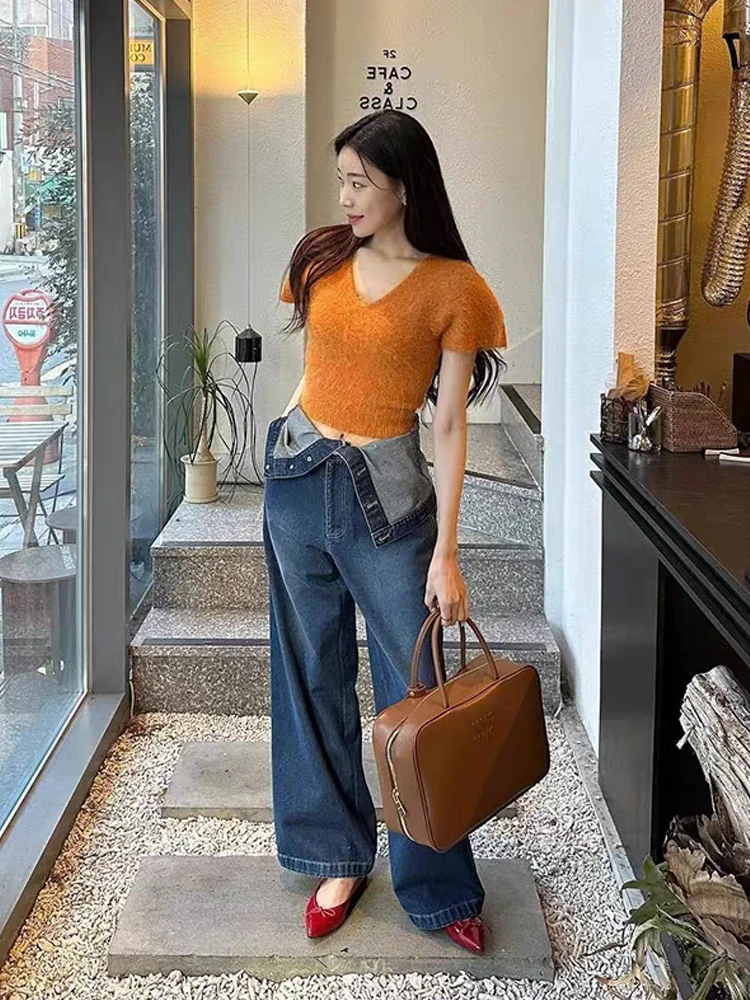 

Chic ort Sve ort Knitwear Women's Korean Sle Early Spring V-ne Base Sweater Spicy Navel Reveal Top Commute Sle S...