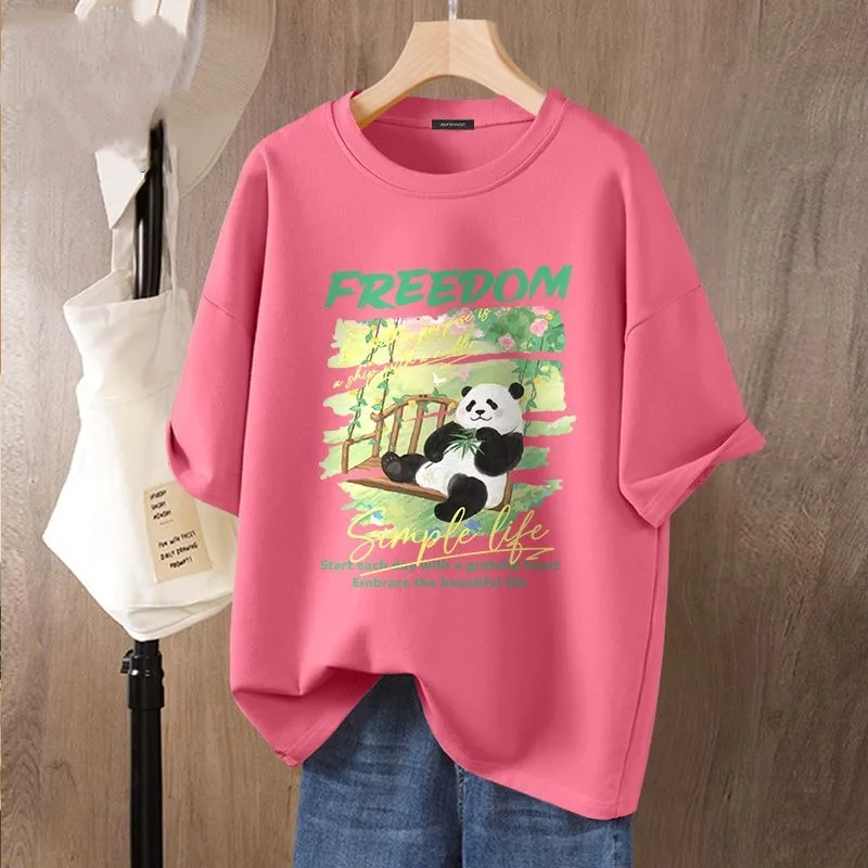 

Women Clothing Cartoon Printed Vintage O-neck T-shirt, Fashion Cotton Basic Pullovers, Summer Casual Loose Short Sleeve Top Tee