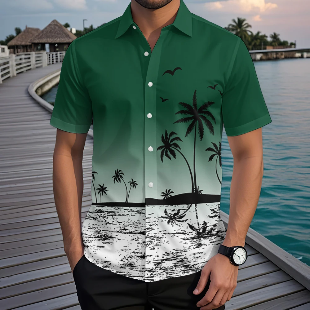 

Summer Men's Short Sleeve Shirt Outdoor Casual Tops Hawaii Vacation Style Floral Print Fashion OverSize Men's Clothing