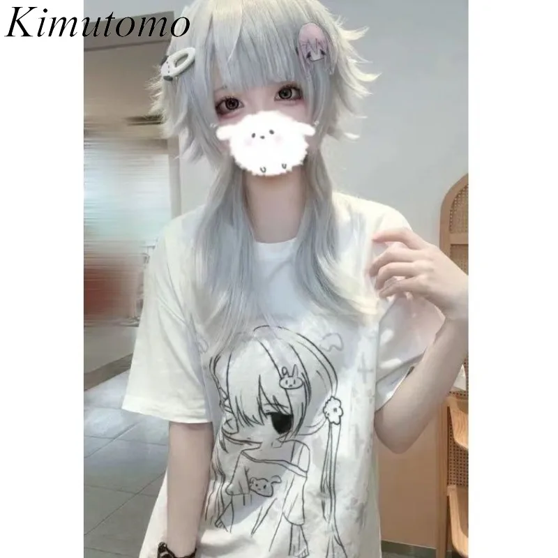 

Kimutomo T Shirts Women Cartoon Printed Short Sleeve Sweet Fashion Y2k Aesthetic Harajuku Tops Grunge Gothic Ladies Casual