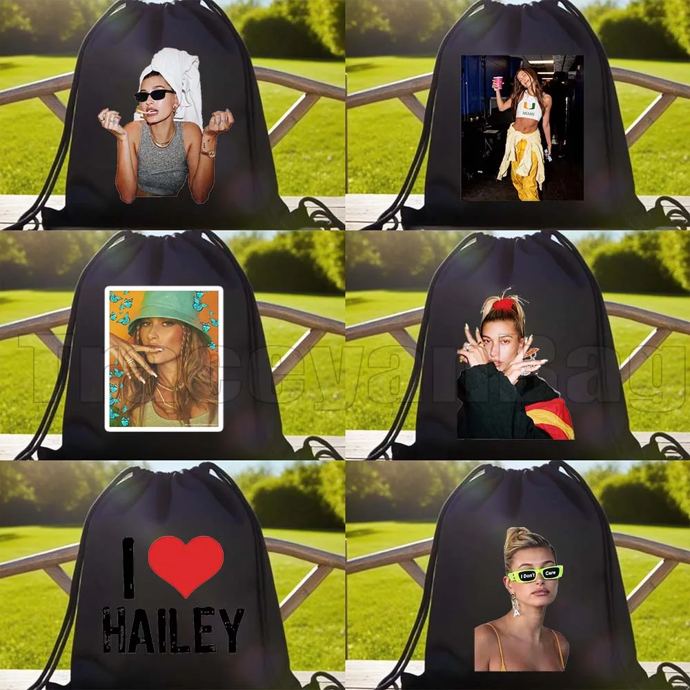 

Модная хлопковая сумка-мешок с сердечками Hailey Bieber, забавная и милая, для девочек, рюкзак для футбола, спортивная сумка, холщовая сумка на шнурке