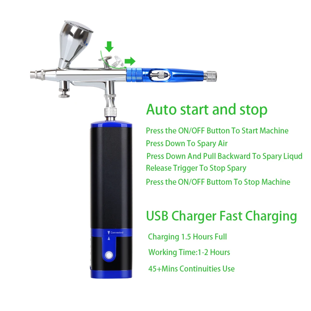 Imagem -04 - Aerógrafo Portátil com Conjunto de Compressor Multi Funcional Seguro Grande Capacidade Copo de Tinta Pistola de Pulverização Kit de Limpeza Barbeiro