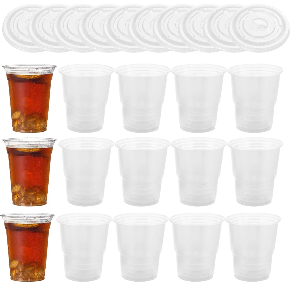 

50 Sets Disposable Beverage 360ml Clear Drink Cups Flat Lids Party Accessories Juice Coffee Milk Tea Wrapping Cups Portable