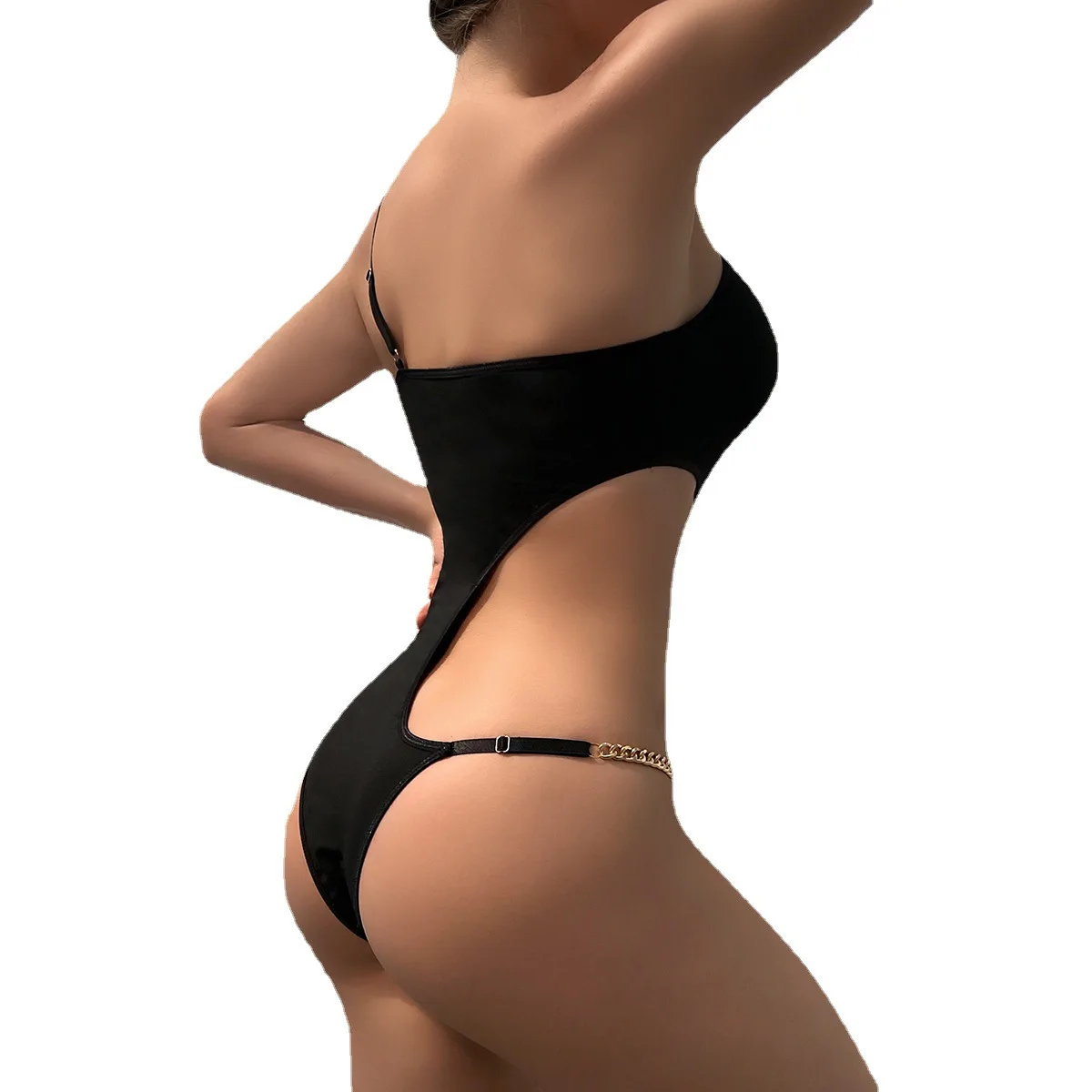 Zomer Nieuwe Sle Hot Grensoverschrijdende Pittige Meisje Ontwerp Asymmetrische Gordel Ketting oulder Een Stuk Hoge Taille hol Dunne F...