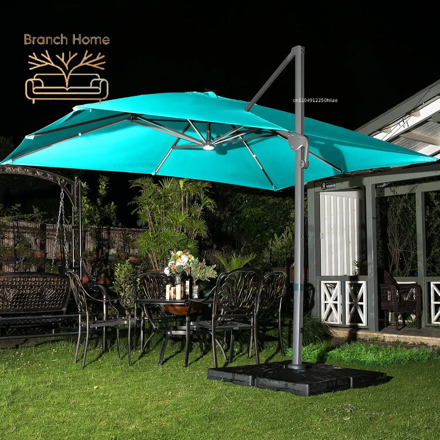 10x13ft Solar Powered LED Cantilever Patio Umbrella Square Deluxe Offset Umbrella 360°Rotation & Integrated Tilting, Customized