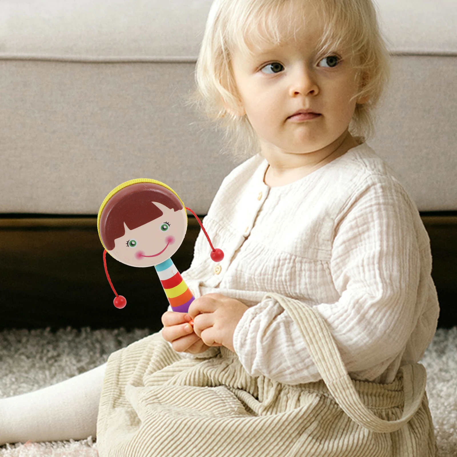 2-delige houten trommel voor baby-baby muzikaal speelgoed cartoon rammelaars baby's