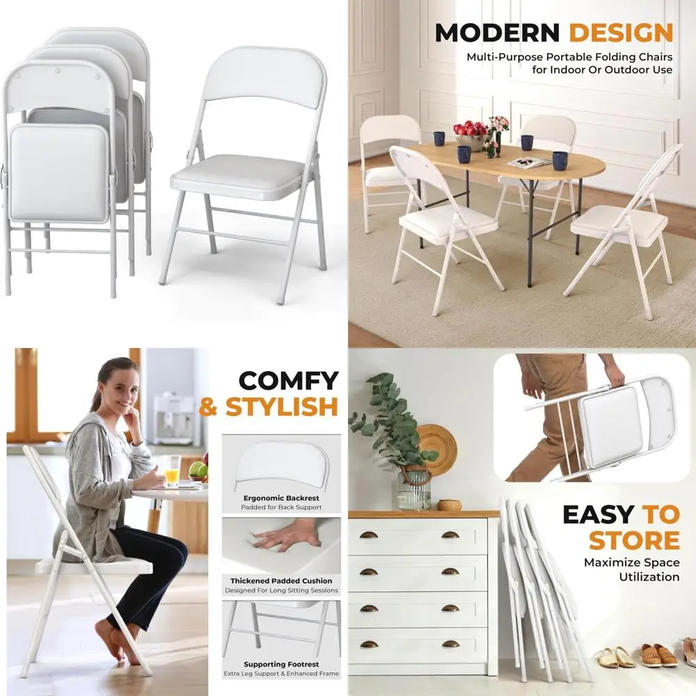 

4 Pack Leather Chair | Foldable & Stackable | 350 lbs Capacity Steel Frame Seats for Indoor or Outdoor | Commercial Use Events W