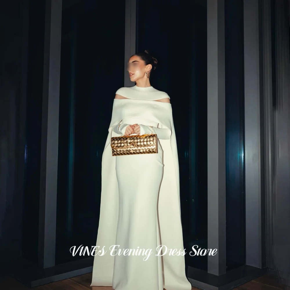 VINES Ivory White Prom Dress High Neck Cape Sleeve Evening Dress Off Shoulder Elegant Formal Party Dress For Women Customized
