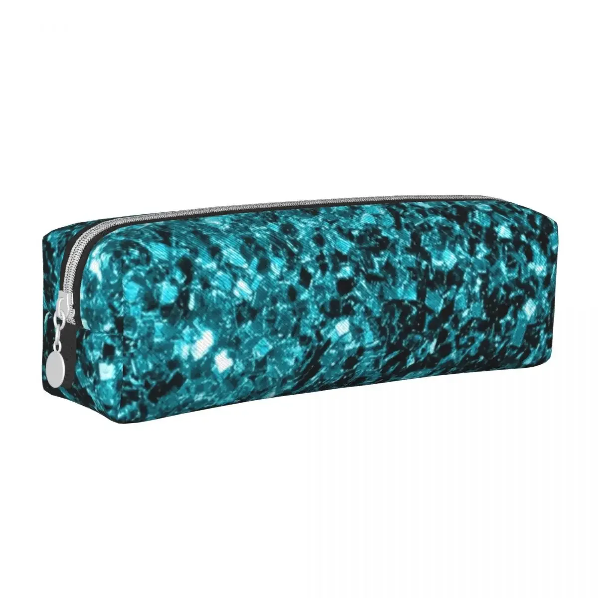 Glitter Sparkle Print Square Pencil Case Light Blue Sparkles School Simple Leather  Box Teenager Zipper Pen Pouch