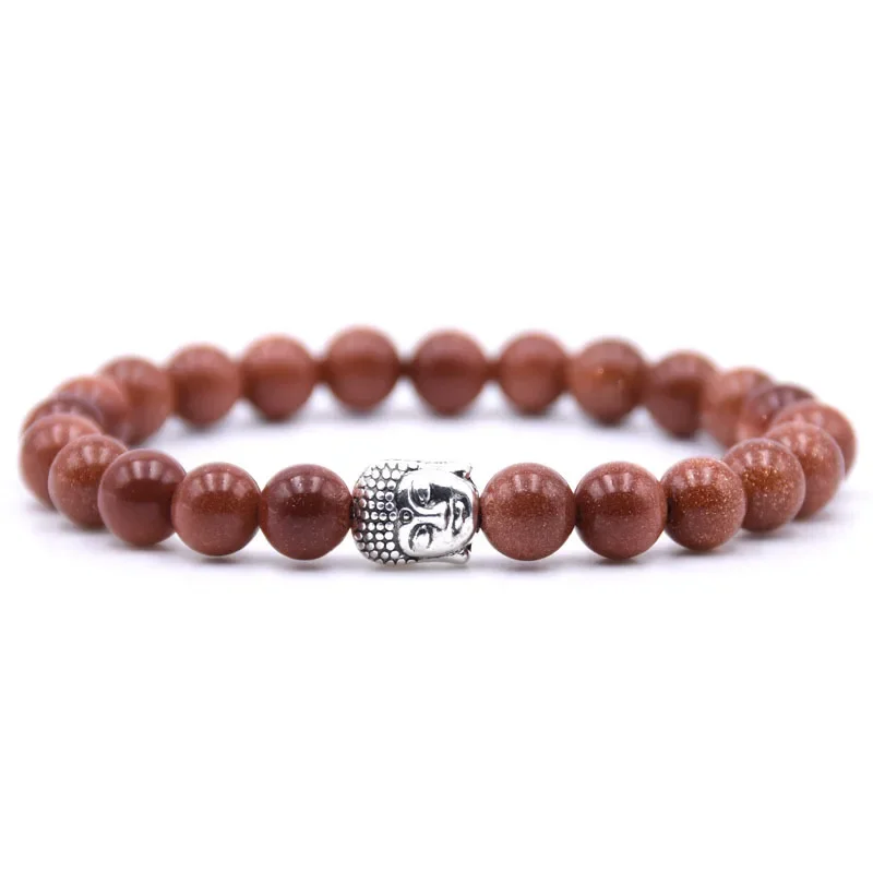 Women Men Handmade Natural Stone Buddha Head Bracelets Tiger Eye Lava Beads Bracelet Jewelry