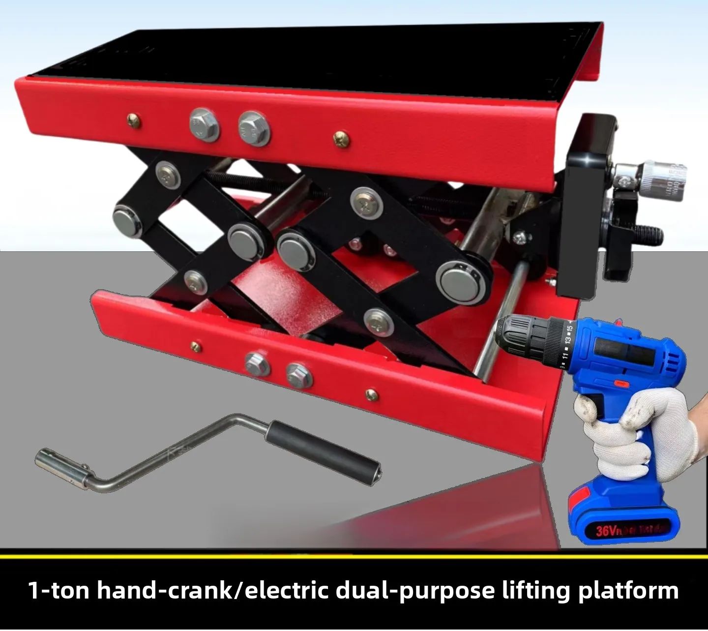 1T Heavy-duty Car Jack with Hand Crank for SUVs, Pickup Trucks, and Small Cars, 12V Electric