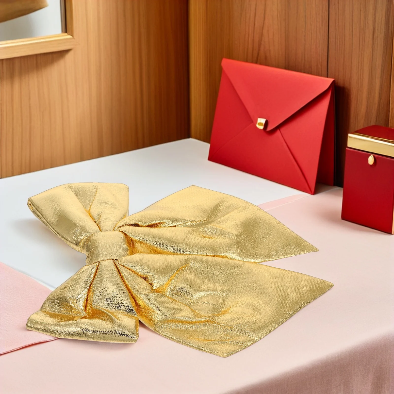 

Giant Gold Ribbon Bow 15.7x11.8inch Large Fabric Bow Decor for Wedding Backdrop Birthday Party Xmas Tree Topper Door Wreath