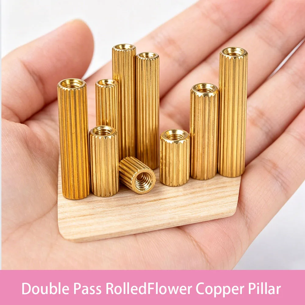 100/200/300/400 Pcs Thread Dia M2 Round Threaded Brass Pillar Female Spacer Nuts Rolling Flower Lemgth 2mm-24mm