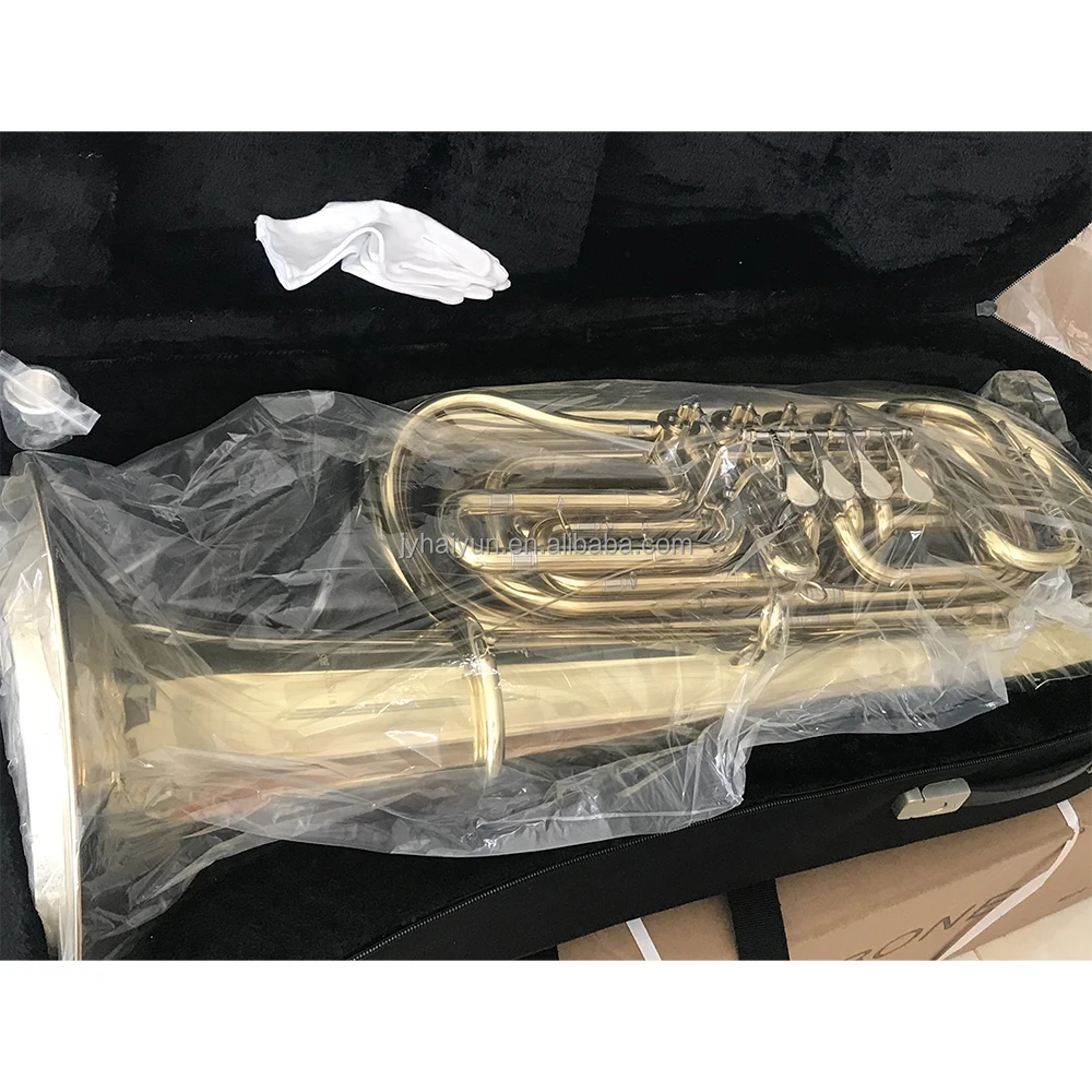 Professional Bb 4 Rotary Pistons Marching Tuba Gold Lacquer Finish Brass Body Wind Instrument For And Training