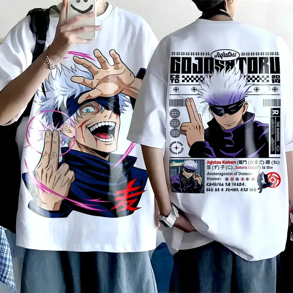 Bandai Jujutsu Kaisen 2D Anime Print Short Sleeve Tee, Japanese Shonen Character Graphic Top Ideal for Casual Street Daily Wear