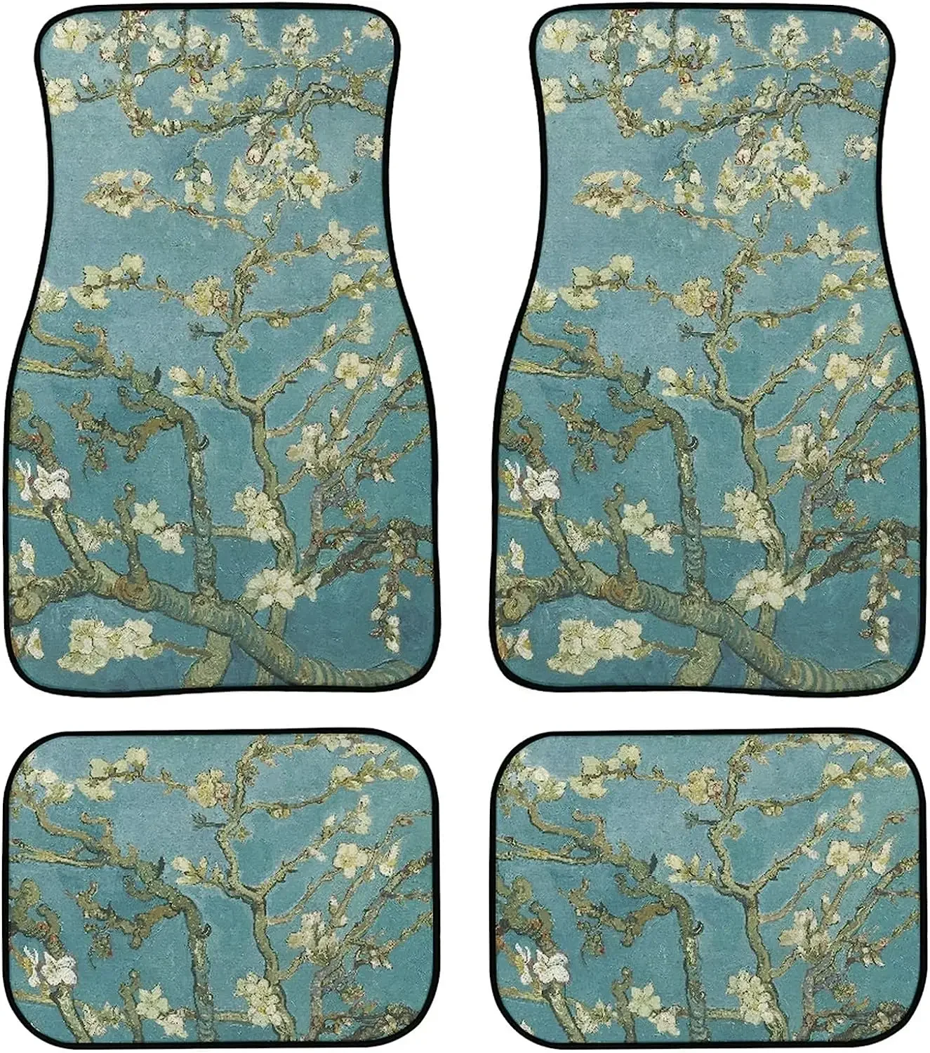 Car Accessories Van Gogh Almond Blossom Green Front Rear Floor Mats 4 Packs Universal Fit Most Vehicles Carpet Protection Sedan